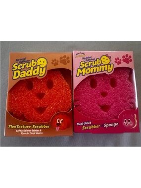 2 New Scrub Daddy Mommy Special Edition Pets Orange Dog Pink Kitty Cat